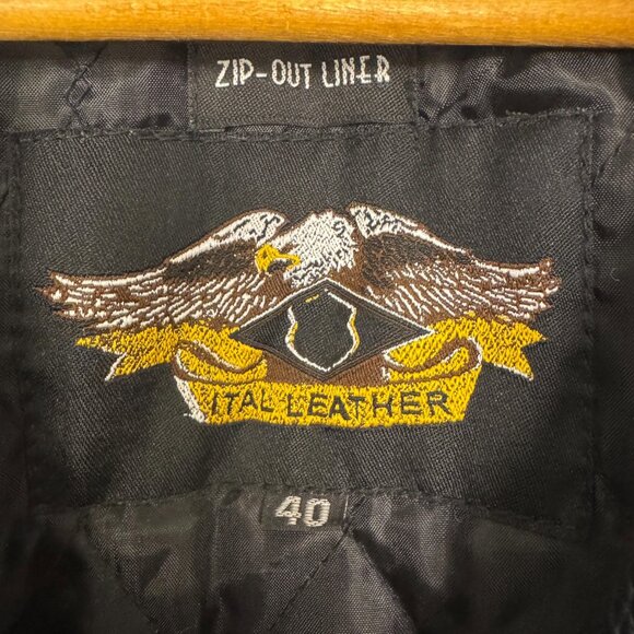 Vintage 90s Black Leather Motorcycle Jacket With Belt Zip Out Liner - Picture 3 of 13